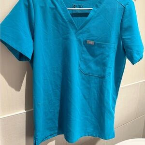 Figs Blue Short Sleeve Tee V-Neck